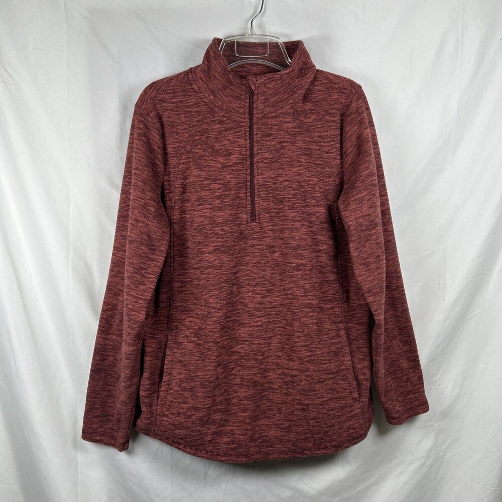 St. John's Bay Pullover Fleece Large Burgundy Red 1/4 Zip Sweater Soft Outdoor